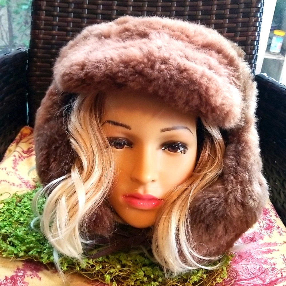 ALPACA Trapper Wool  Brown Warm Visor Ear Flaps Chin Tie Hat NEW